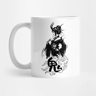 Horned Shadow Geisha, Mythical Japanese Demoness Art Tee Mug